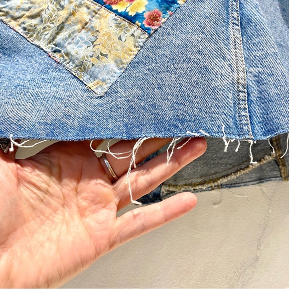 Upcycled patchwork denim rustic boho jacket w southwestern hippy vibe - Picture 8 of 16